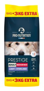 PRO NUTRITION Prestige croquettes chien light medium 15 + 3 kg